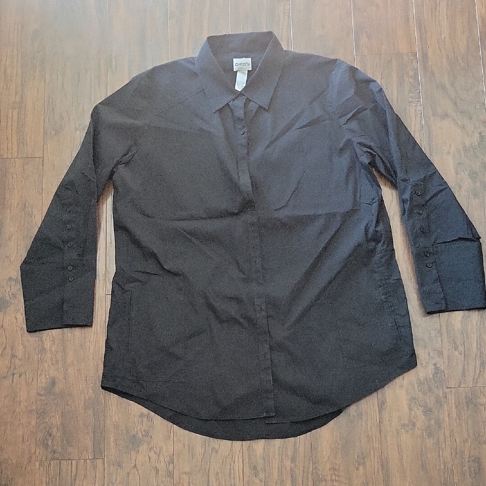 Chico's Black Button-Front Collared Blouse - image 1